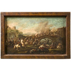 Francesco Graziani, Italian Oil on Canvas "Battle Scene on a Bridge"