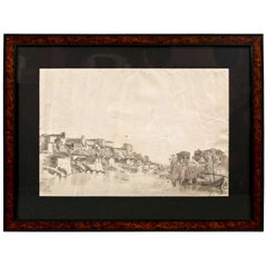 Antique Late 18th Early-19th Century French Drawing View of Rome