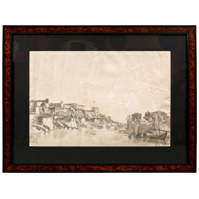 Late 18th Early-19th Century French Drawing View of Rome For Sale