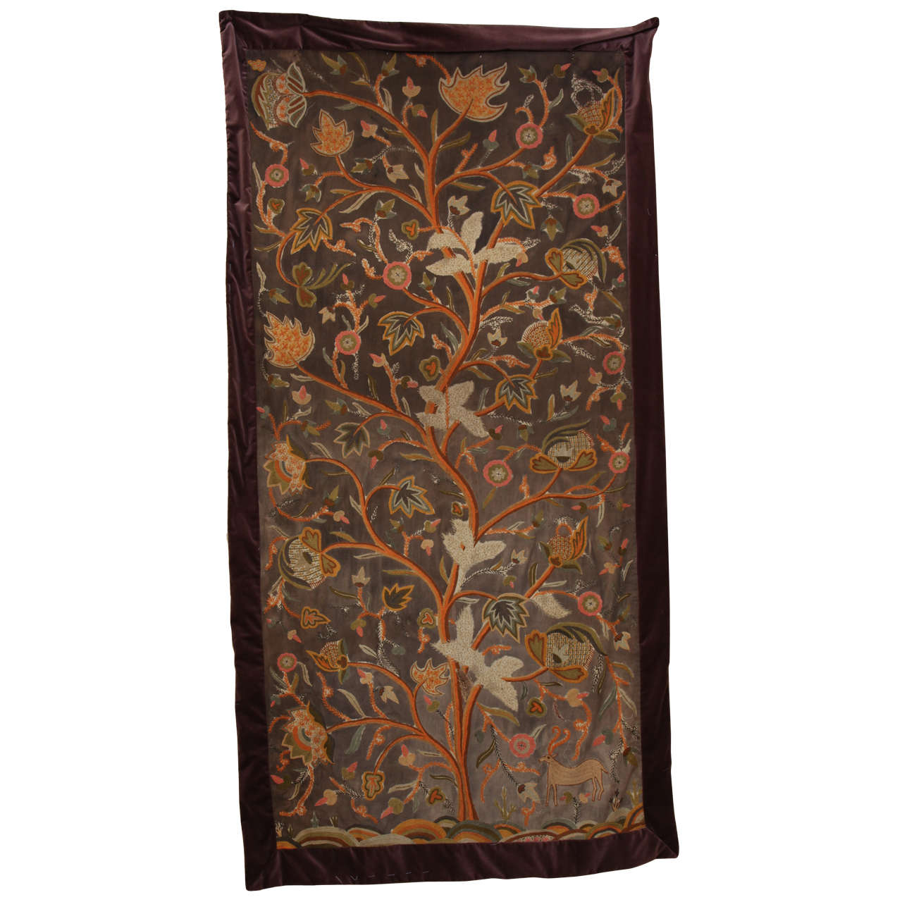 19th Century  English Crewel Work Panel