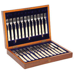 Set of Twelve Silver and Bone Fish Knives and Forks