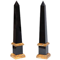 Mammoth Pair of Belgian Black and Sienna Marble Obelisks