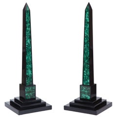 Pair of Belgian Black and Malachite Obelisks