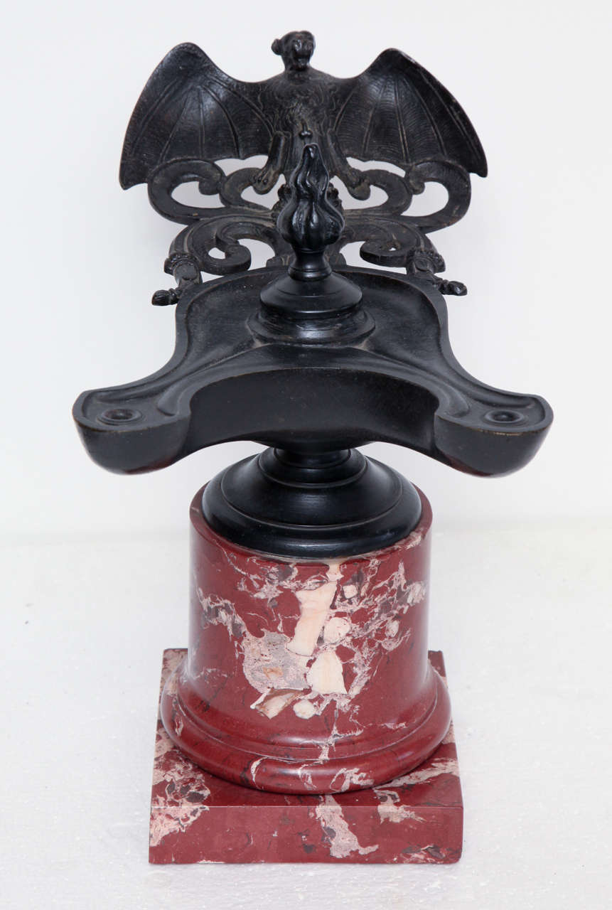 19th Century, Iron, Oil Lamp on a Scagliola Base