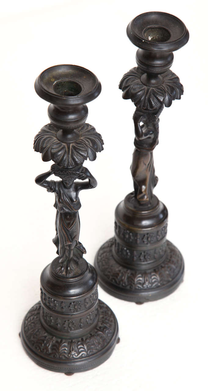 Pair of 19th Century French Bronze Candlesticks For Sale 7