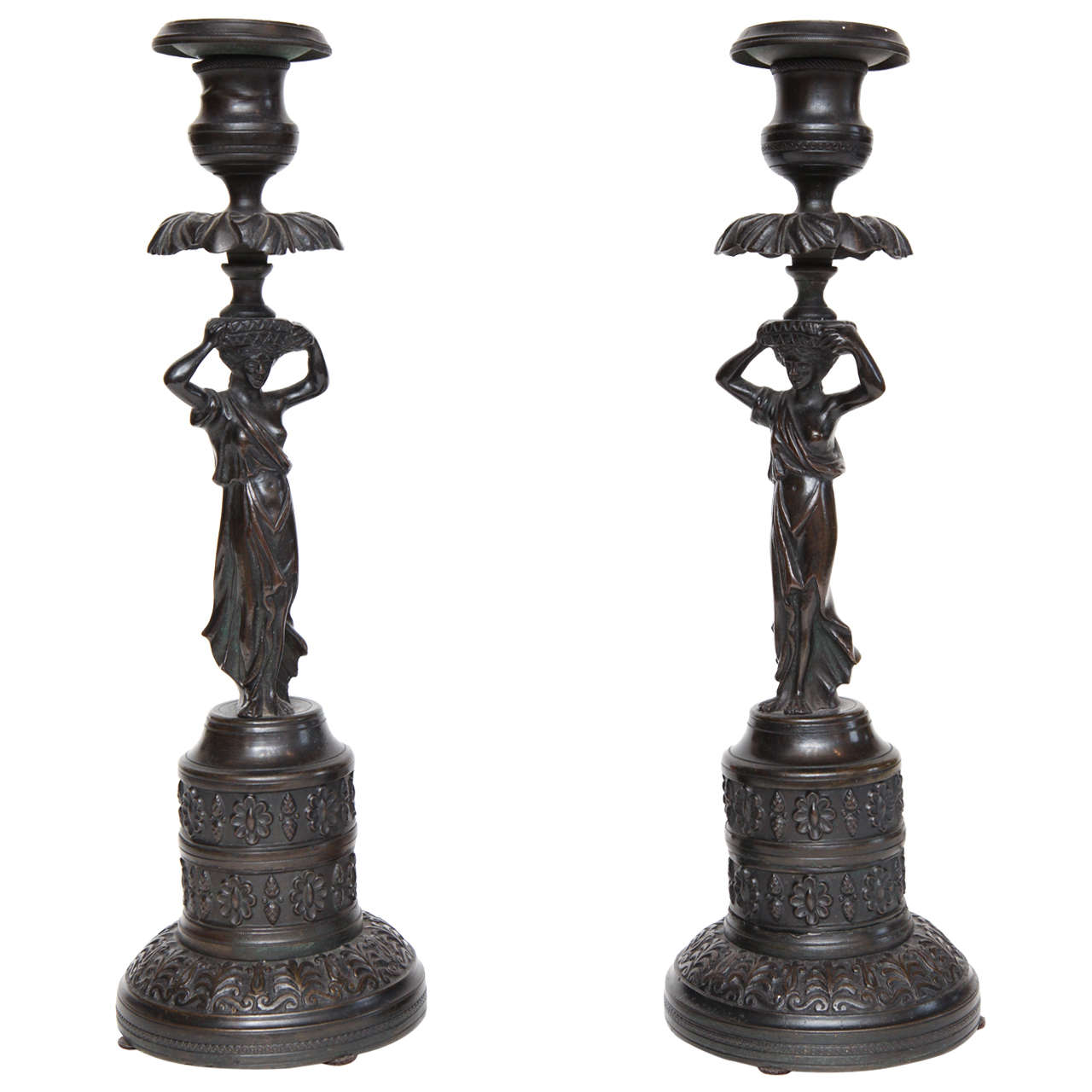 Pair of 19th Century French Bronze Candlesticks For Sale