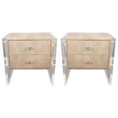 Pair of Custom Faux Shagreen Lucite Side Panel end Tables