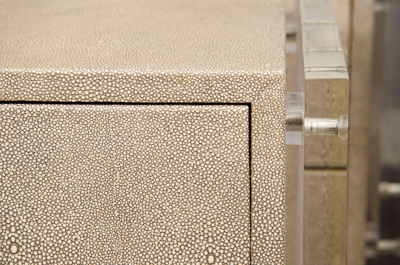 American Pair of Custom Faux Shagreen Lucite Side Panel end Tables