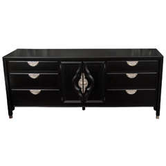 Mid Century Black Satin Lacquer Morrocan  Style Dresser