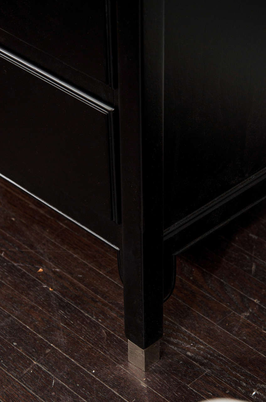 Nickel Mid Century Black Satin Lacquer Morrocan  Style Dresser