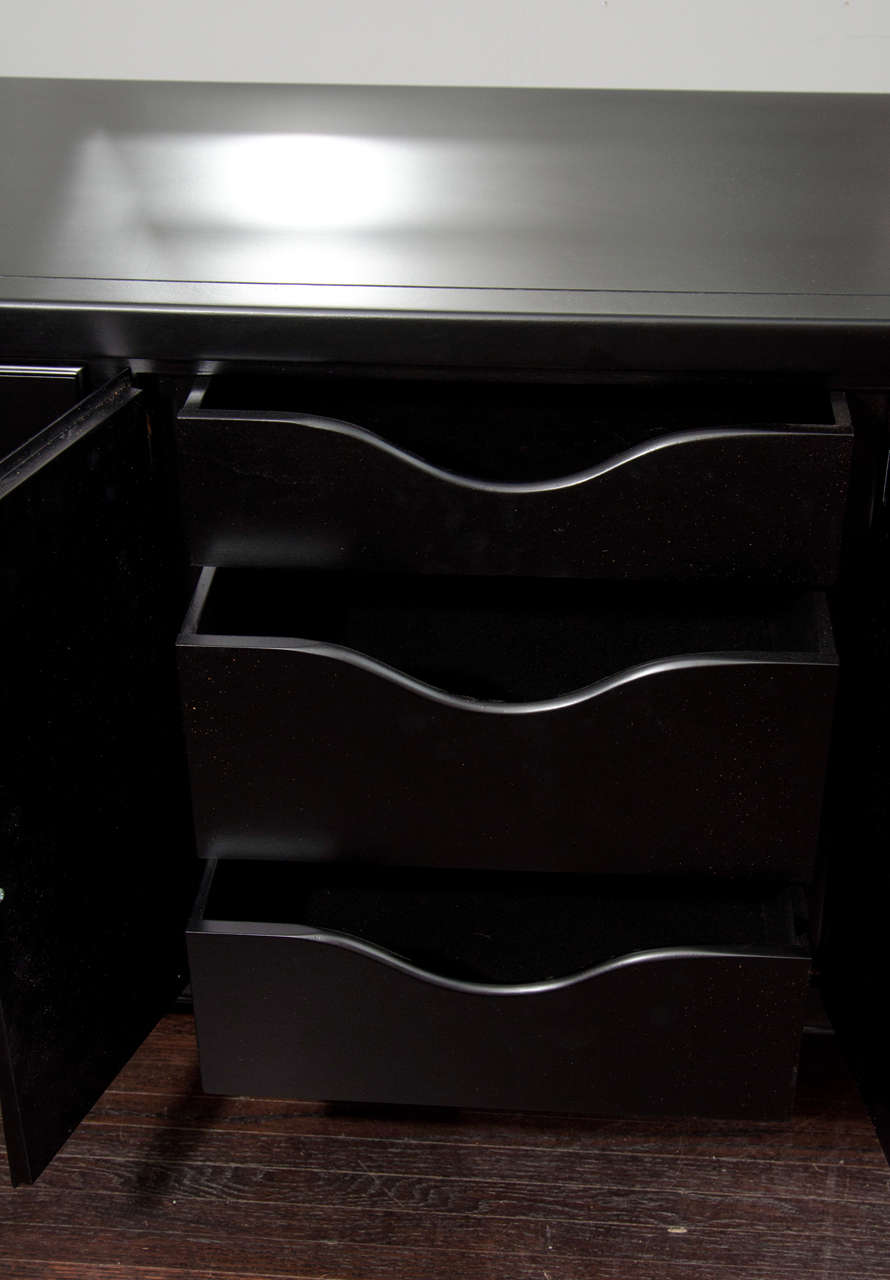 Mid Century Black Satin Lacquer Morrocan  Style Dresser 2