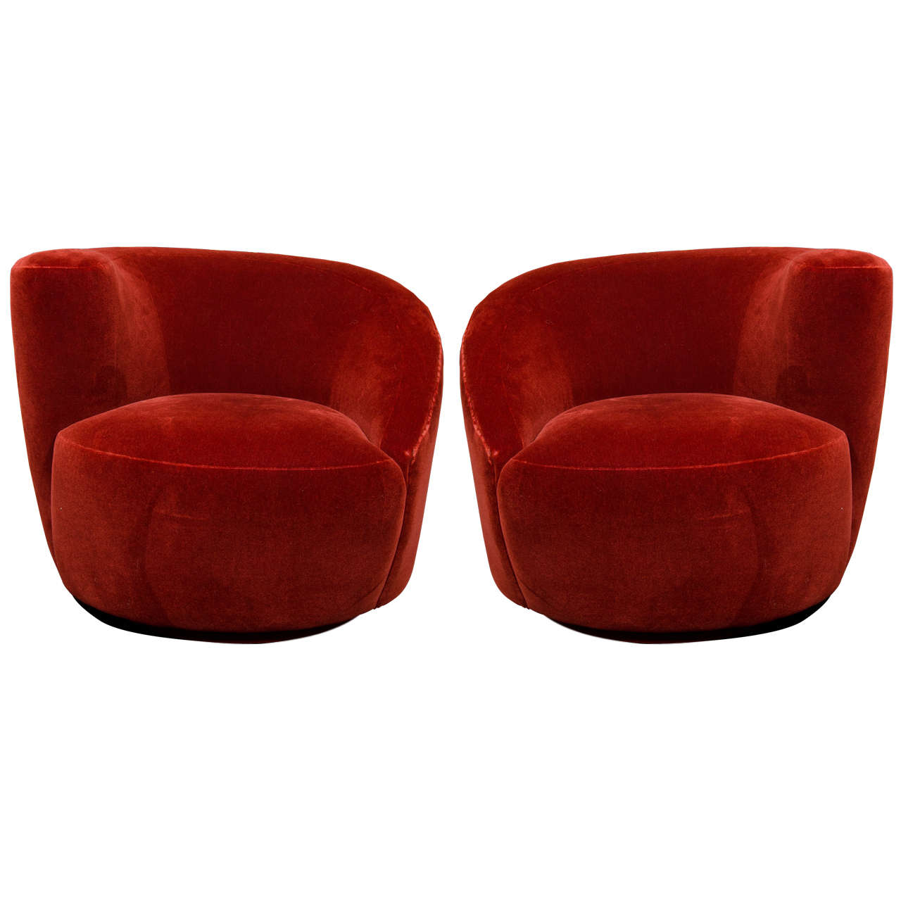 Pair of 1970's Vladamir Kagen Swivel Chairs upholstered in Burnt Orange Mohair