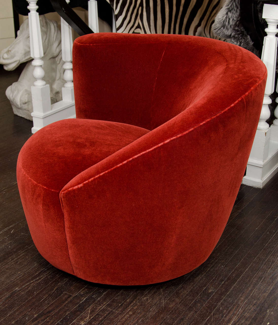 American Pair of 1970's Vladamir Kagen Swivel Chairs upholstered in Burnt Orange Mohair