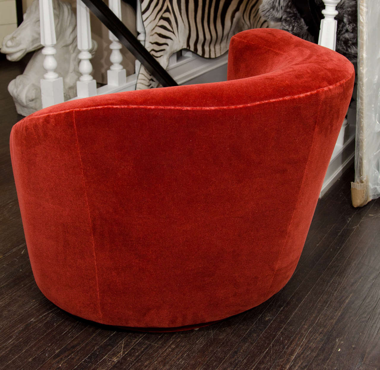 Pair of 1970's Vladamir Kagen Swivel Chairs upholstered in Burnt Orange Mohair In Excellent Condition In New York, NY