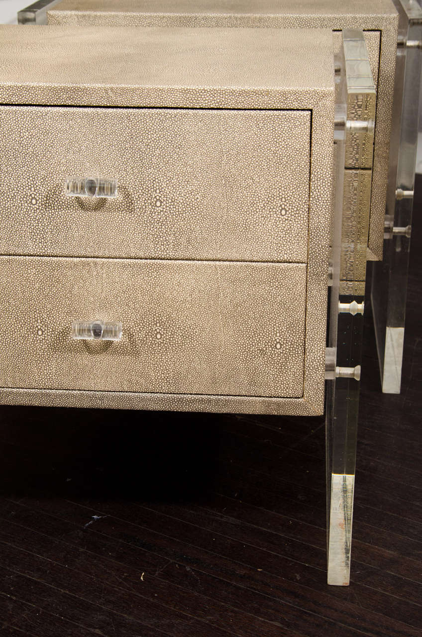 Pair of Custom Faux Shagreen Lucite Side Panel end Tables at 1stdibs
