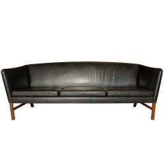 Ole Wanscher 3-Seater Black Leather Sofa circa 1960