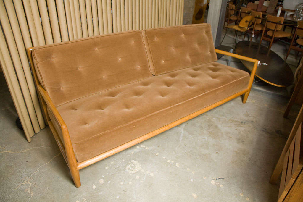 sofa upholstered w/ brown cotton