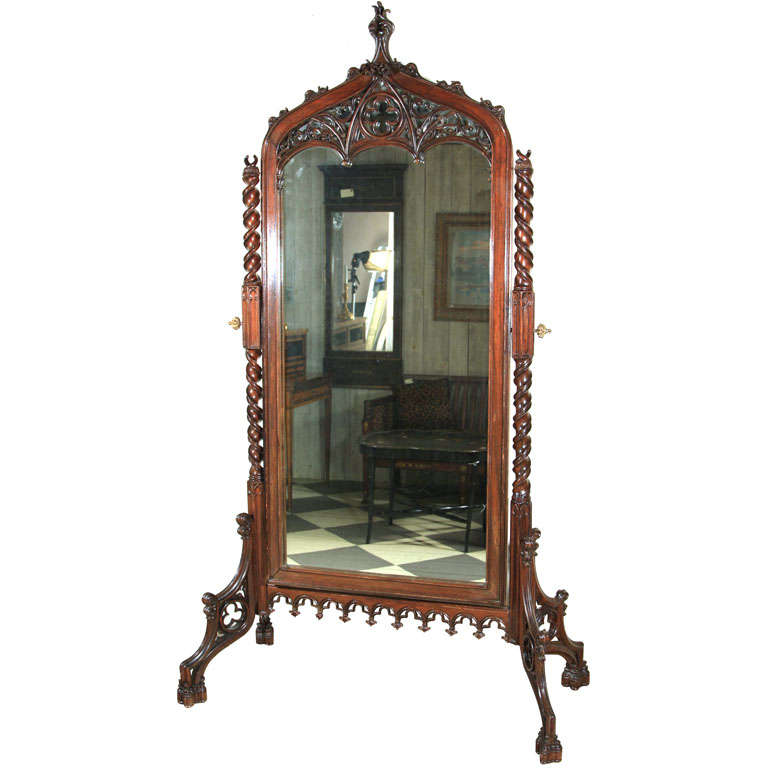 ROSEWOOD GOTHIC REVIVAL  FLOOR  MIRROR