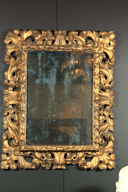 DEEPLY CARVED  GILDED WOOD, ANTIQUE PLATE MIRROR