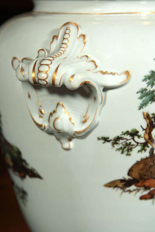 Pair Hand Painted Porcelain Lamps, Gilt Bronze Mounts For Sale 7
