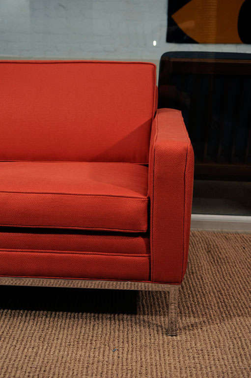 American 1950's Steelcase sofa on chrome base, redone in linen