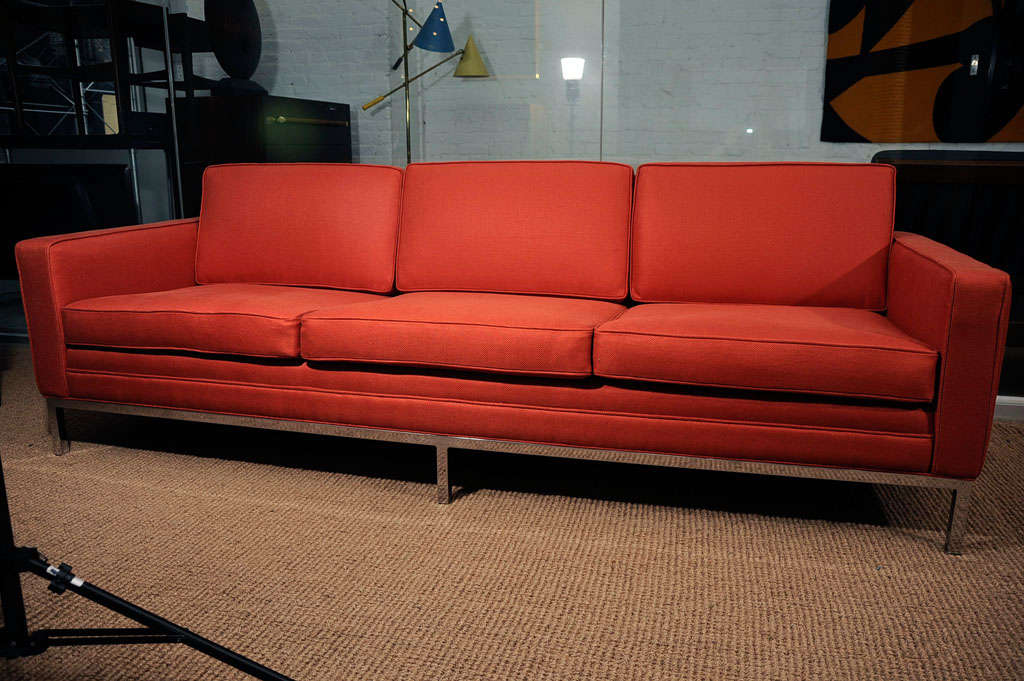 20th Century 1950's Steelcase sofa on chrome base, redone in linen