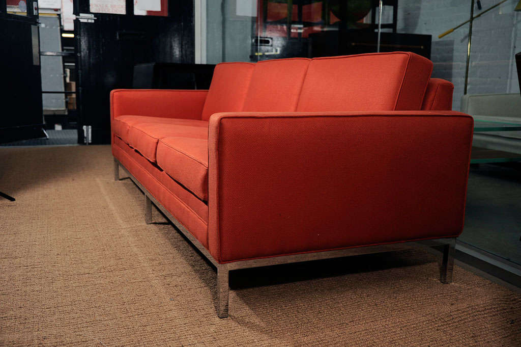 Chrome 1950's Steelcase sofa on chrome base, redone in linen