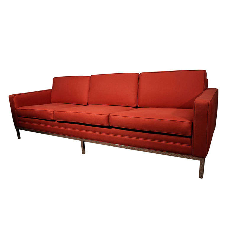 1950's Steelcase sofa on chrome base, redone in linen