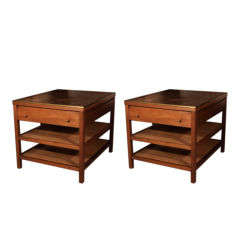 Pair of Paul McCobb side tables with original leather tops