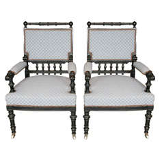 Pair Of French Ebonised Arm Chairs Circa 1870