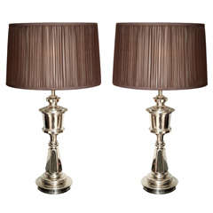 Pair of Stiffel Table Lamps Nickel over Brass