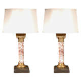 Pair of French Column Lamps in Marble, Circa 1870