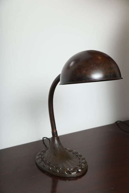 American Antique Desk Lamp in Patinated Brass by Aladdin Co.