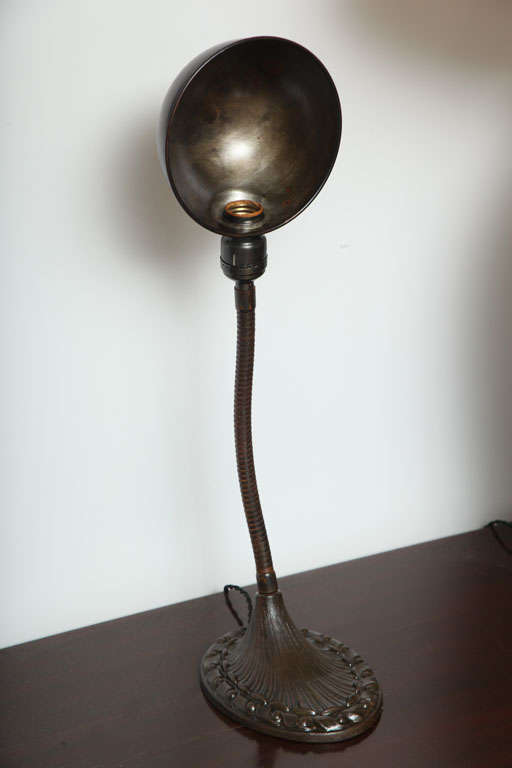 Mid-20th Century Antique Desk Lamp in Patinated Brass by Aladdin Co.