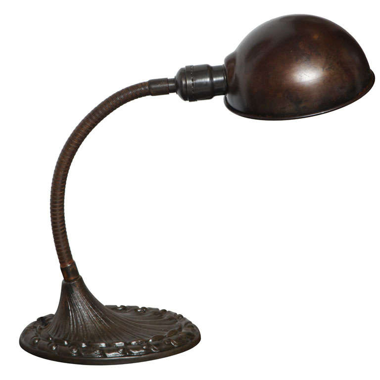 Antique Desk Lamp in Patinated Brass by Aladdin Co.