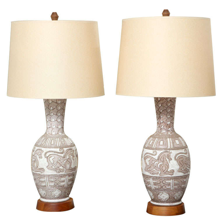 Pair of Italian Ceramic Lamps For Sale