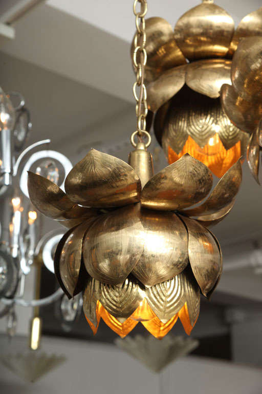Brass Lotus Blossom Chandelier In Good Condition In New York, NY