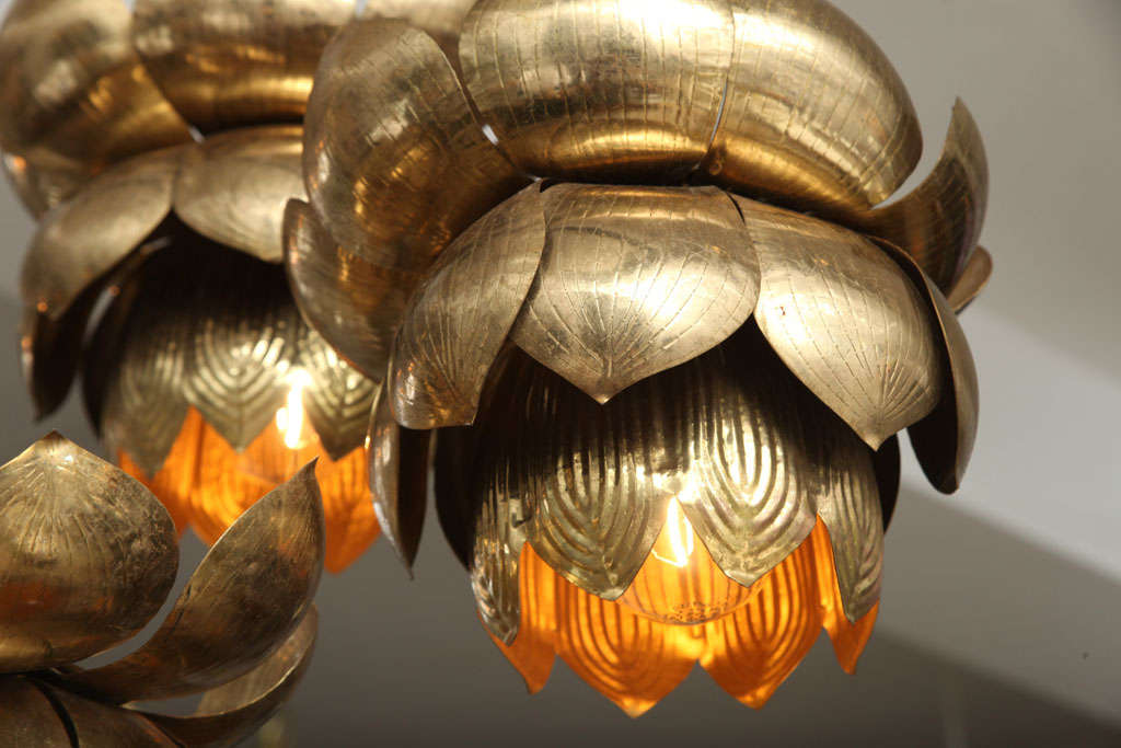 Mid-20th Century Brass Lotus Blossom Chandelier