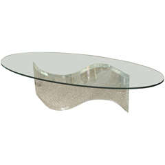 LUCITE AND GLASS OVAL COFFEE TABLE