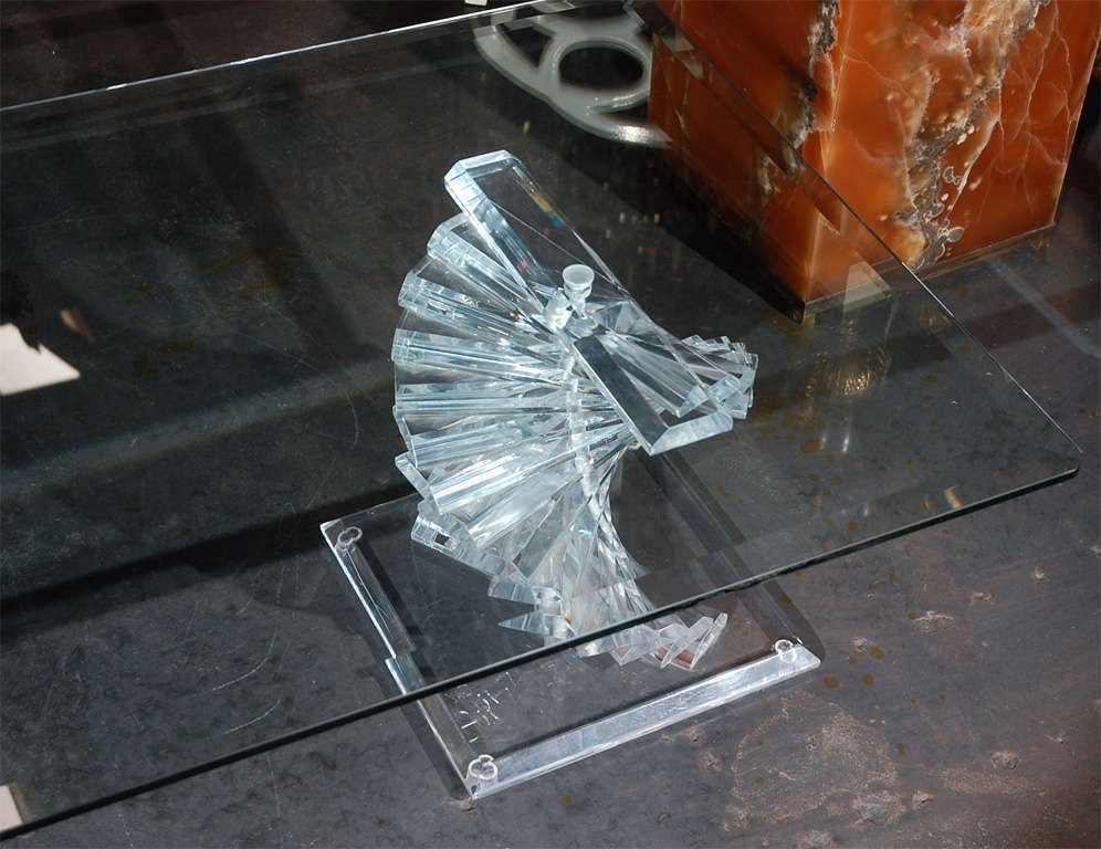 American Swirling Lucite and Glass Coffee Table