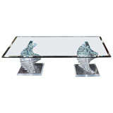 Swirling Lucite and Glass Coffee Table