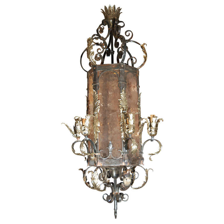 Large Traditional Wrought Iron & Brass Lantern