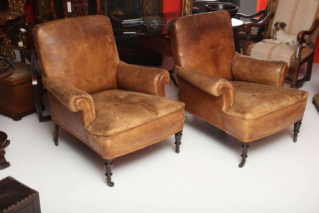 18th Century and Earlier Pair of French Leather Chairs
