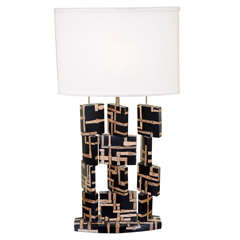 Lamp- Intriging Design a la Eileen Grey.  Bamboo inlaid wood.