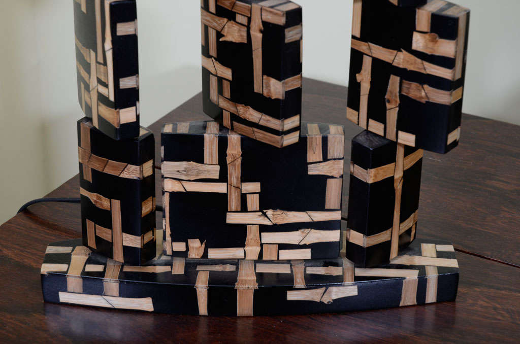 Lamp- Intriging Design a la Eileen Grey.  Bamboo inlaid wood. 5