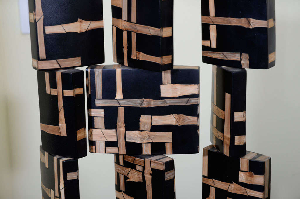 Lamp- Intriging Design a la Eileen Grey.  Bamboo inlaid wood. In Excellent Condition In New York, NY