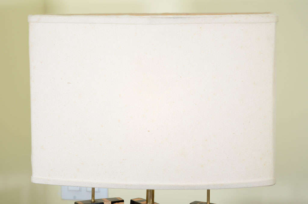 Late 20th Century Lamp- Intriging Design a la Eileen Grey.  Bamboo inlaid wood.