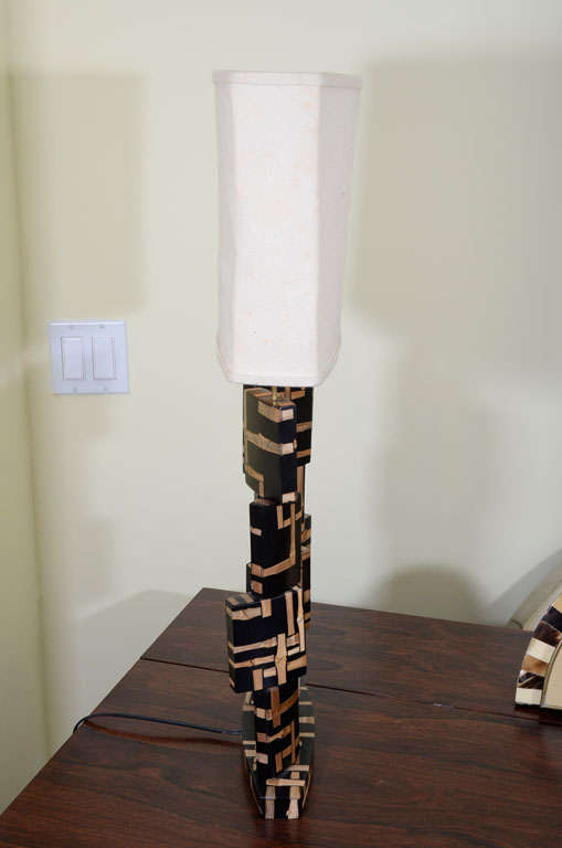Lamp- Intriging Design a la Eileen Grey.  Bamboo inlaid wood. 2