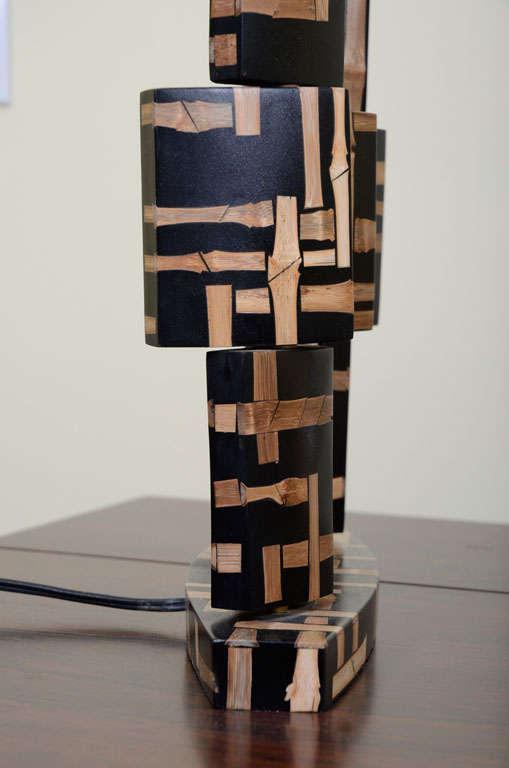Lamp- Intriging Design a la Eileen Grey.  Bamboo inlaid wood. 3