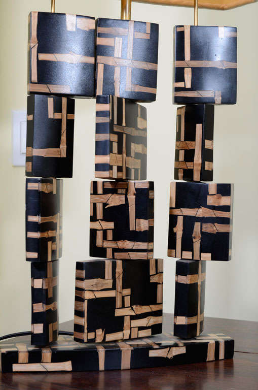 Lamp- Intriging Design a la Eileen Grey.  Bamboo inlaid wood. 4